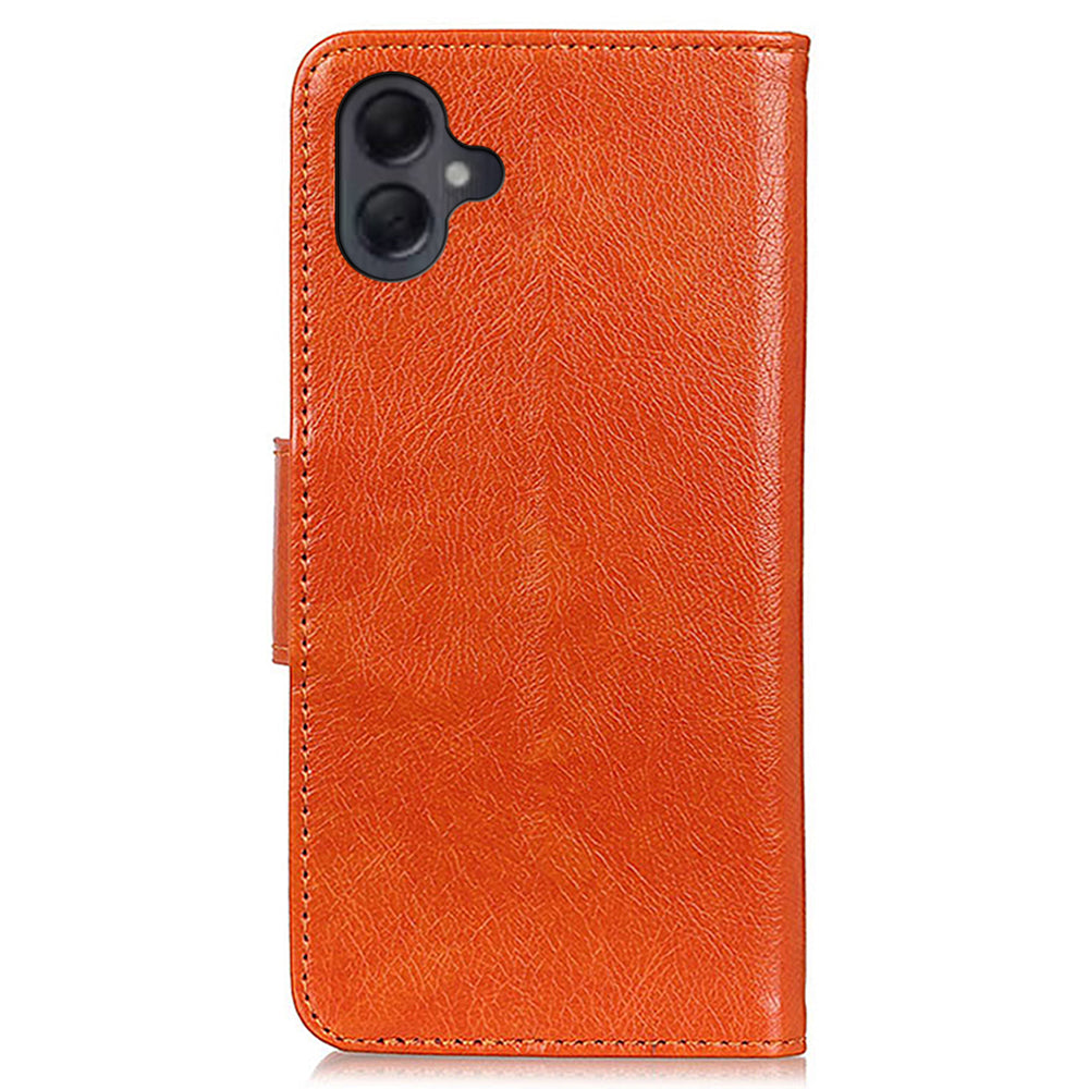 For Samsung Galaxy A06 Case Nappa Texture Split Leather Wallet Phone Cover - Orange