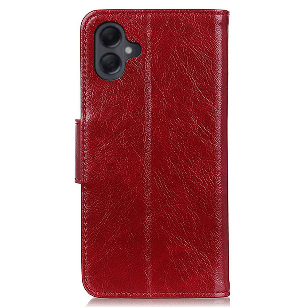 For Samsung Galaxy A06 Case Nappa Texture Split Leather Wallet Phone Cover - Red