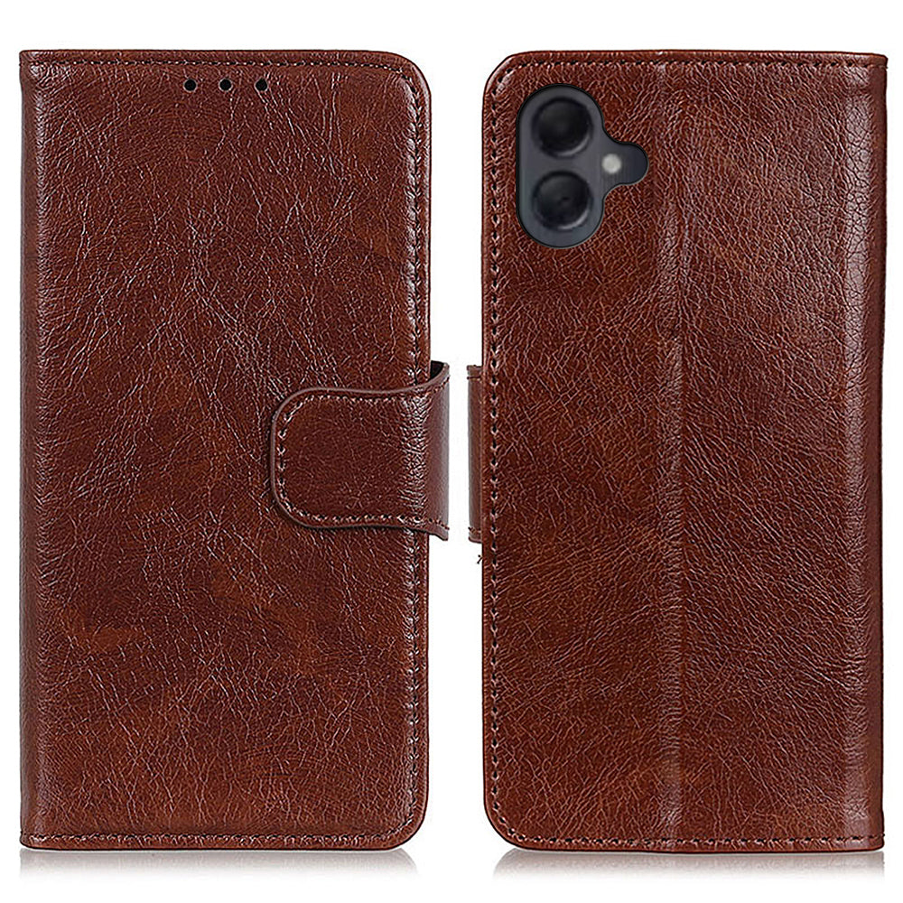 For Samsung Galaxy A06 Case Nappa Texture Split Leather Wallet Phone Cover - Brown