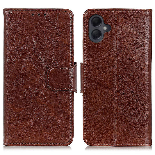 For Samsung Galaxy A06 Case Nappa Texture Split Leather Wallet Phone Cover - Brown