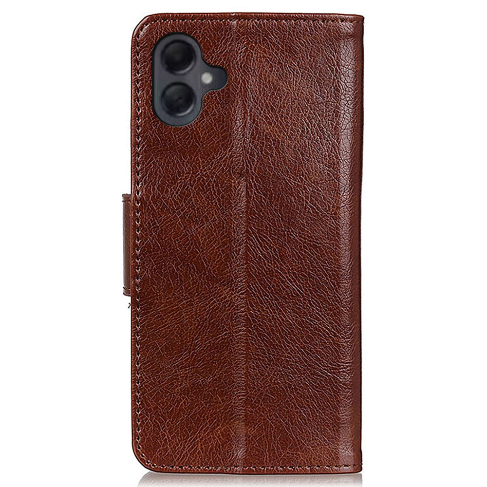 For Samsung Galaxy A06 Case Nappa Texture Split Leather Wallet Phone Cover - Brown
