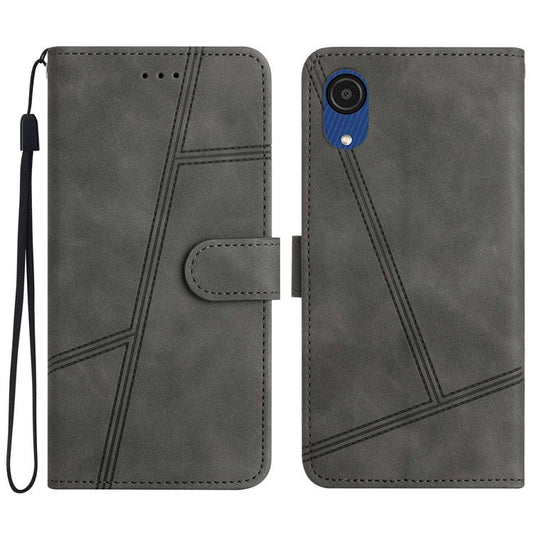 For Samsung Galaxy A04 Core 4G Overall Coverage Phone Case, Skin-touch Feeling Lines Imprinted Vintage PU Leather Magnetic Flip Cover with Wallet Stand - Grey