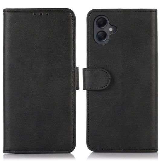 For Samsung Galaxy A06 Case Cowhide Texture Leather Wallet Phone Cover with Stand - Black
