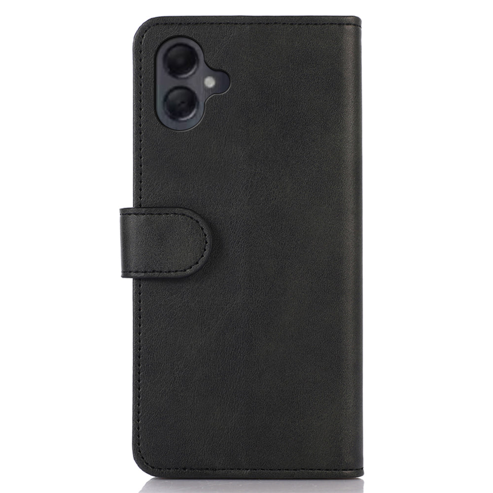 For Samsung Galaxy A06 Case Cowhide Texture Leather Wallet Phone Cover with Stand - Black