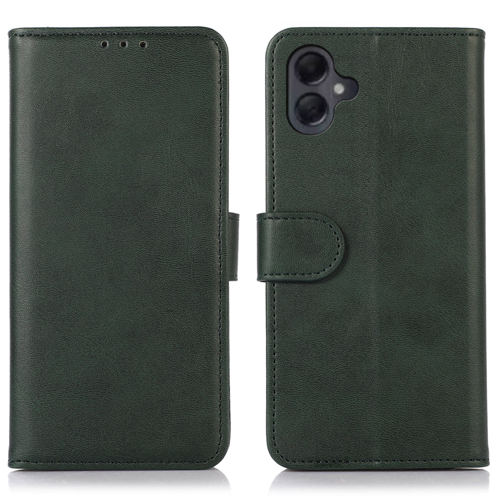 For Samsung Galaxy A06 Case Cowhide Texture Leather Wallet Phone Cover with Stand - Green