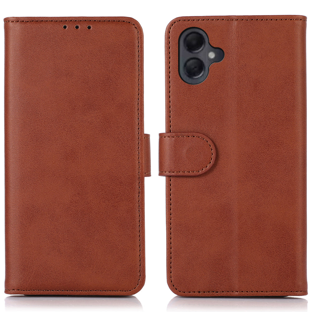 For Samsung Galaxy A06 Case Cowhide Texture Leather Wallet Phone Cover with Stand - Brown