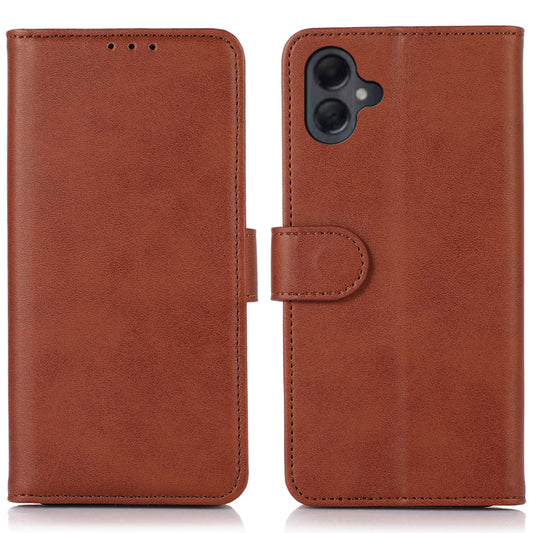 For Samsung Galaxy A06 Case Cowhide Texture Leather Wallet Phone Cover with Stand - Brown