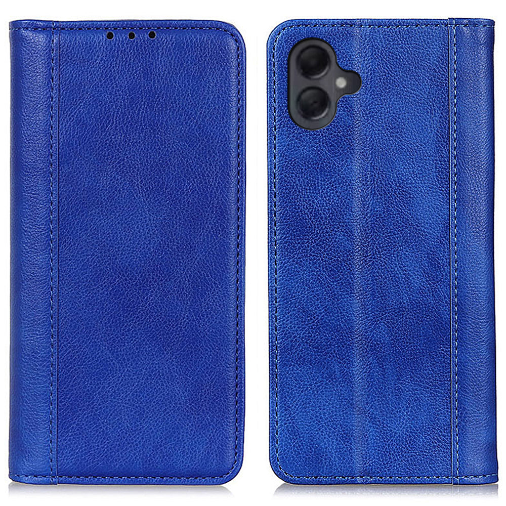 For Samsung Galaxy A06 Stand Case Split Leather Litchi Texture Wallet Phone Cover - Blue
