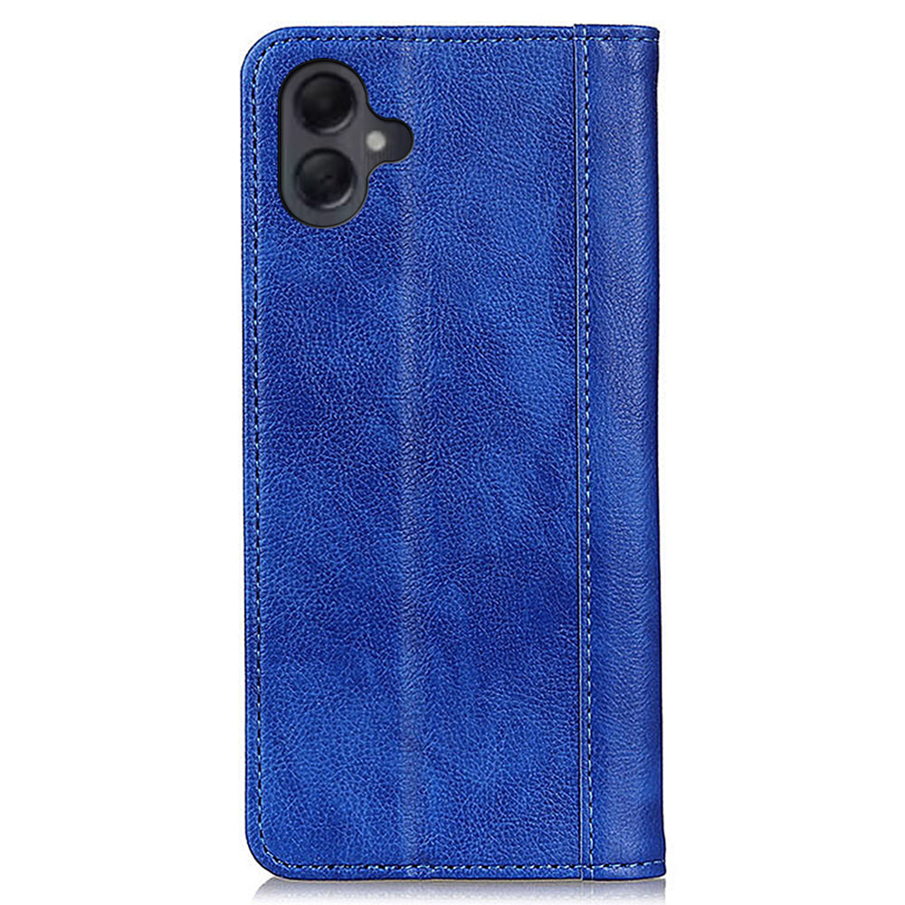For Samsung Galaxy A06 Stand Case Split Leather Litchi Texture Wallet Phone Cover - Blue