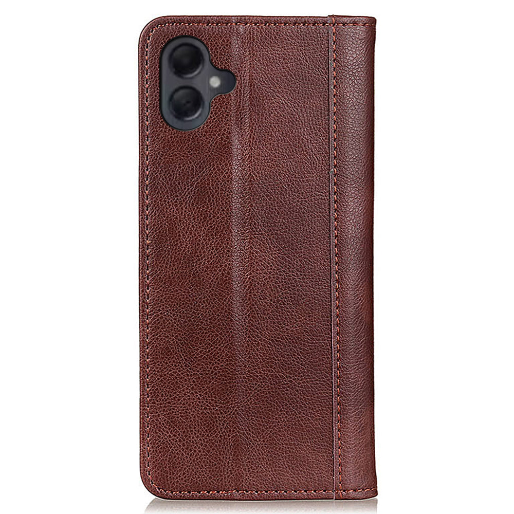 For Samsung Galaxy A06 Stand Case Split Leather Litchi Texture Wallet Phone Cover - Brown