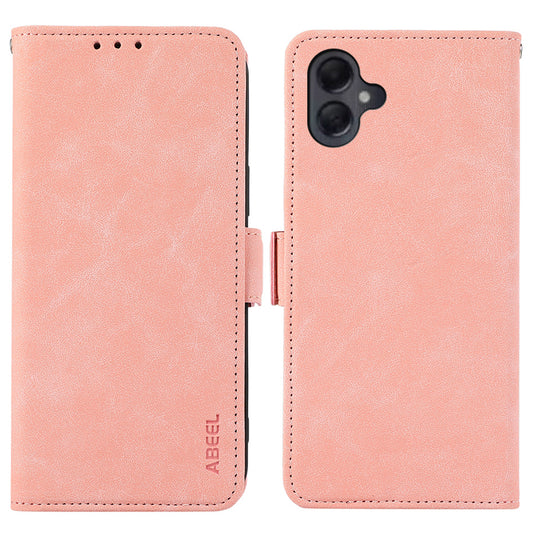 ABEEL For Samsung Galaxy A06 Case PU Leather Folio Stand View RFID Blocking Phone Cover - Pink