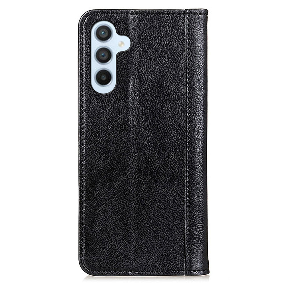 For Samsung Galaxy A16 5G / A16 4G Stand Case Split Leather Litchi Texture Wallet Phone Cover - Black