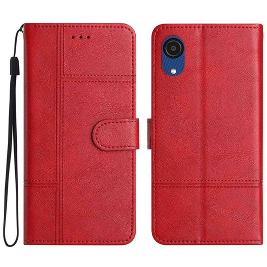 For Samsung Galaxy A04 Core 4G Cowhide Texture Phone Cover Wallet Business Style PU Leather Sewing Line Decor Phone Case - Red