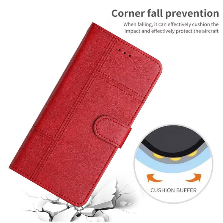 For Samsung Galaxy A04 Core 4G Cowhide Texture Phone Cover Wallet Business Style PU Leather Sewing Line Decor Phone Case - Red