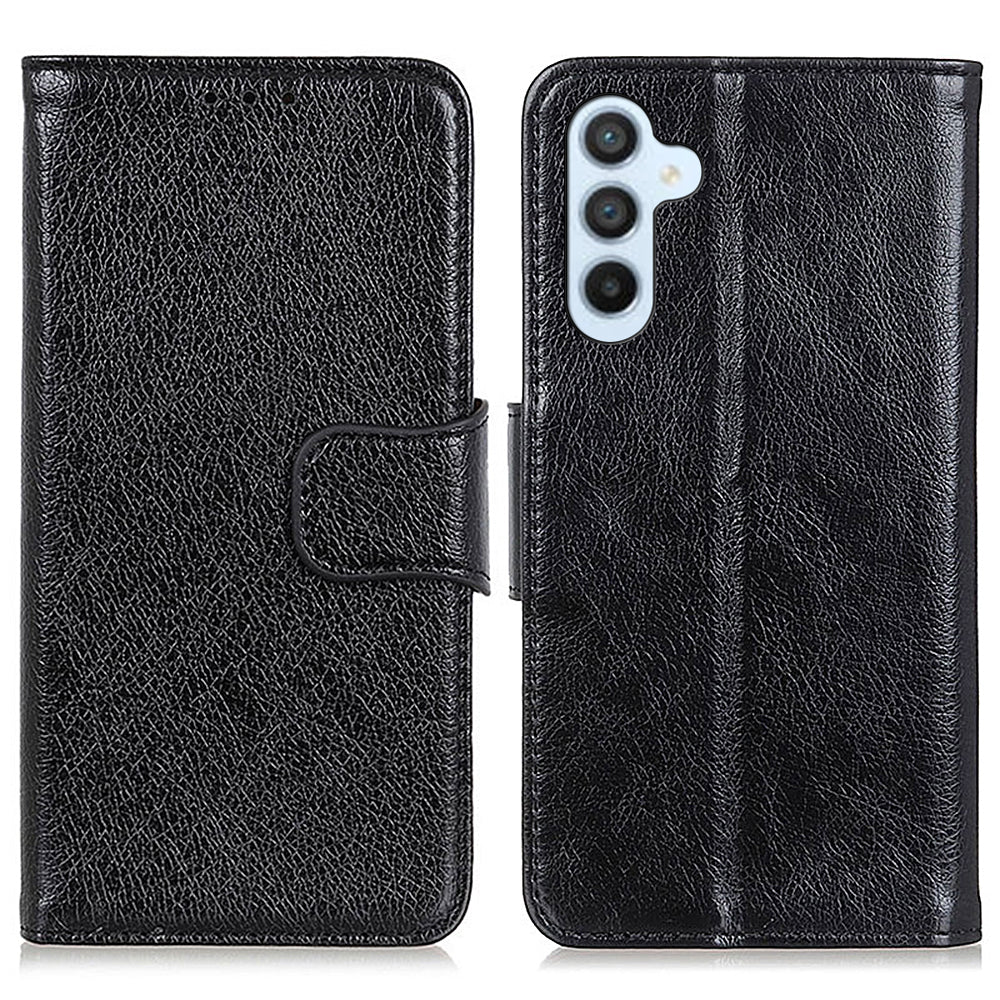 For Samsung Galaxy A16 5G / A16 4G Case Nappa Texture Split Leather Wallet Phone Cover - Black