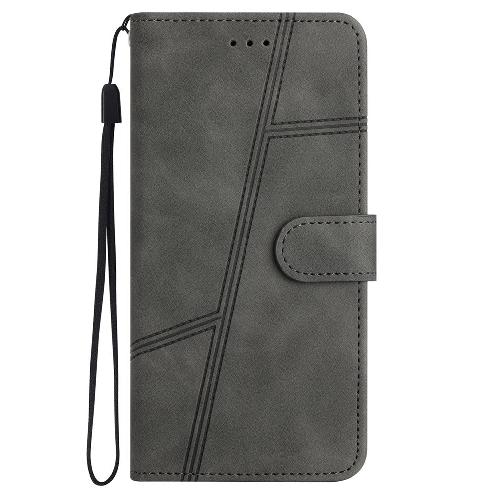 For Samsung Galaxy M33 5G (Global Version) Fully Wrapped Phone Case, Skin-touch Feeling Lines Imprinted Vintage PU Leather Magnetic Flip Cover with Wallet Stand - Grey