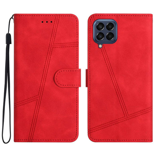 For Samsung Galaxy M33 5G (Global Version) Fully Wrapped Phone Case, Skin-touch Feeling Lines Imprinted Vintage PU Leather Magnetic Flip Cover with Wallet Stand - Red
