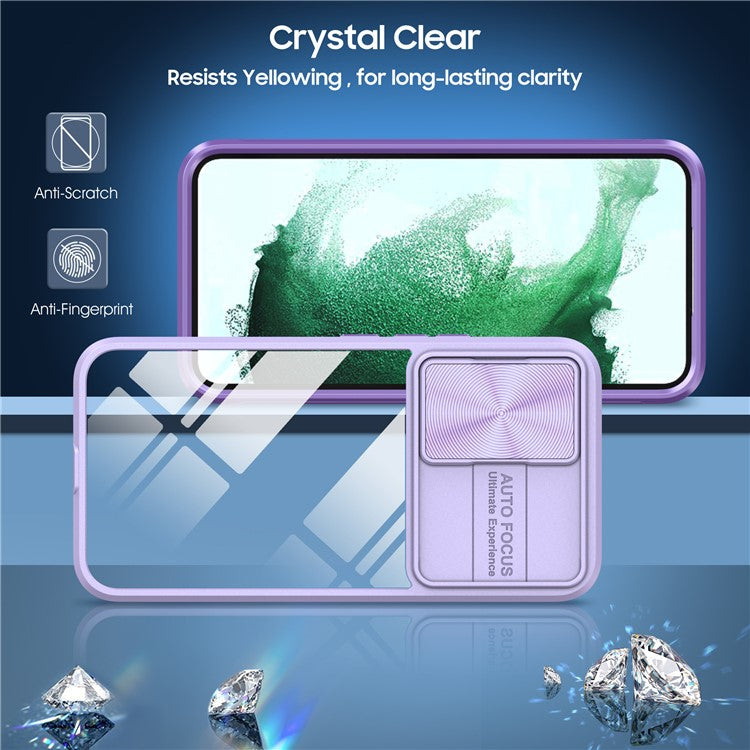 For Samsung Galaxy A15 4G / 5G Case TPU+PC Clear Phone Cover with CD-Veins Camera Lens Sliding Lid - Purple