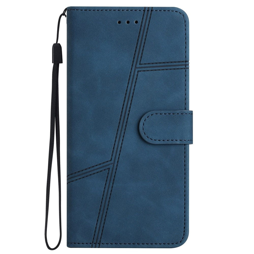 For Samsung Galaxy M53 5G Phone Case, Skin-touch Feeling Lines Imprinted Vintage PU Leather Magnetic Flip Cover with Wallet Stand - Blue