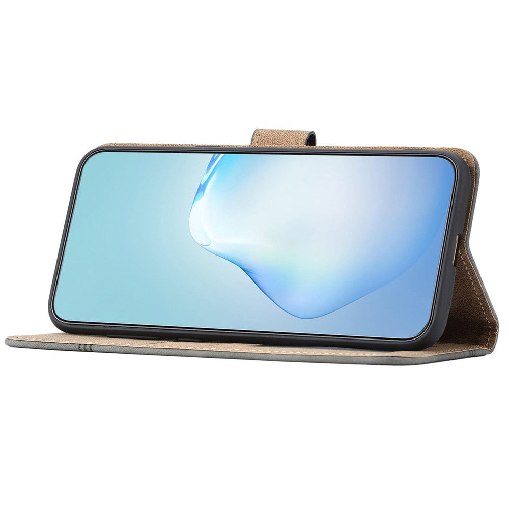 For Samsung Galaxy M53 5G Phone Case, Skin-touch Feeling Lines Imprinted Vintage PU Leather Magnetic Flip Cover with Wallet Stand - Grey