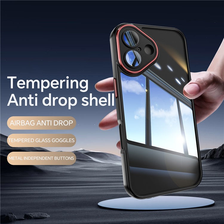 For iPhone 16 Case Drop-Proof TPU + Acrylic Protective Phone Cover - Black  /  Red