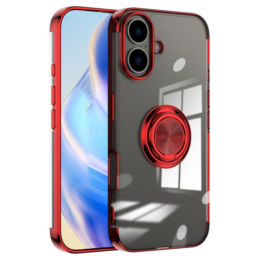 For iPhone 16 Plus Case Electroplating Kickstand TPU Phone Cover Magnetic Car Mount - Red