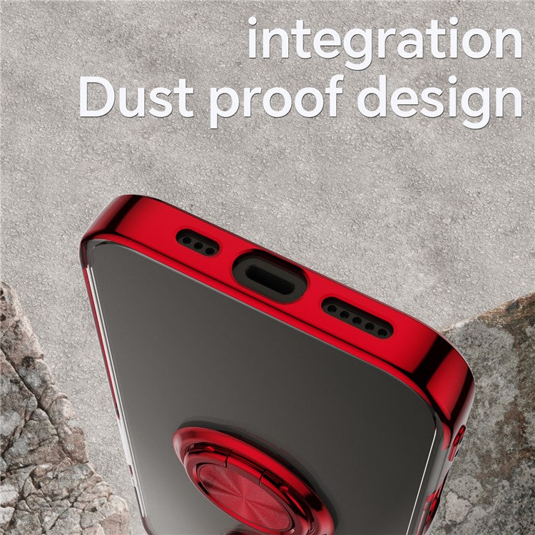 For iPhone 16 Plus Case Electroplating Kickstand TPU Phone Cover Magnetic Car Mount - Red