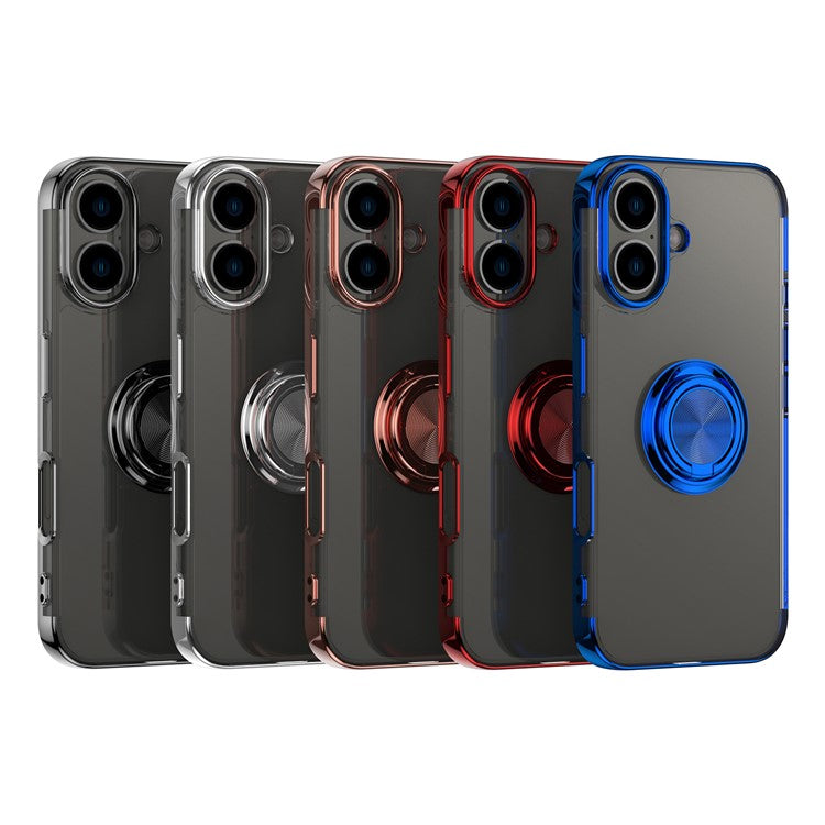 For iPhone 16 Plus Case Electroplating Kickstand TPU Phone Cover Magnetic Car Mount - Red