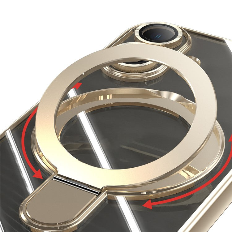 For iPhone 16 Plus Magnetic Case Electroplating Kickstand TPU Phone Cover - Gold