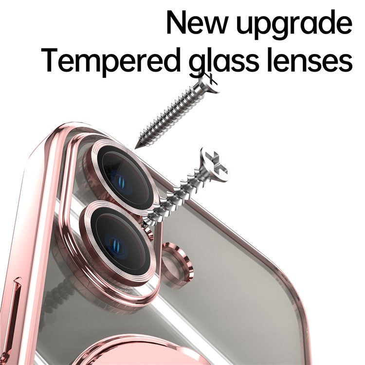 For iPhone 16 Magnetic Case Electroplating Kickstand TPU Phone Cover - Rose Gold