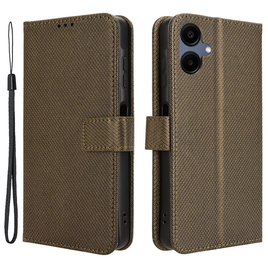 For Samsung Galaxy A06 Case PU Leather Diamond Texture Wallet Phone Cover - Brown