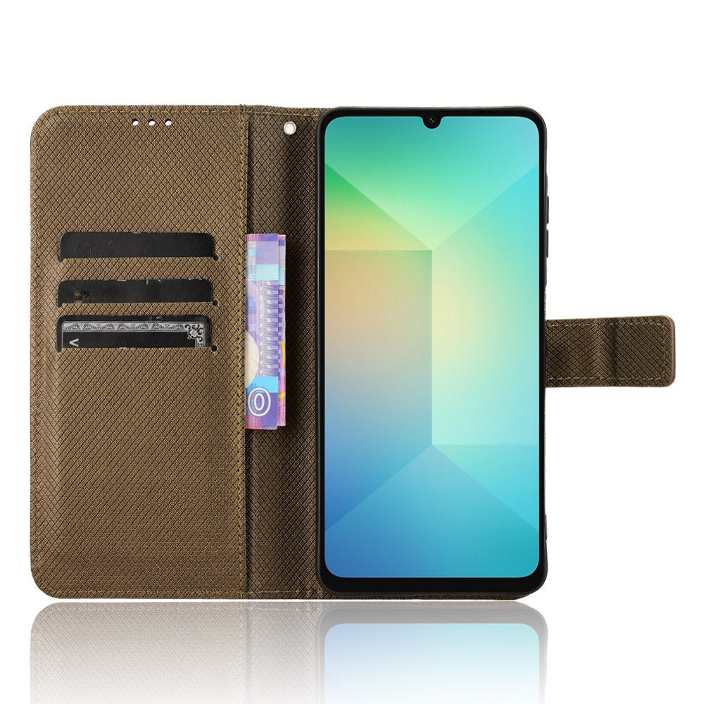 For Samsung Galaxy A06 Case PU Leather Diamond Texture Wallet Phone Cover - Brown