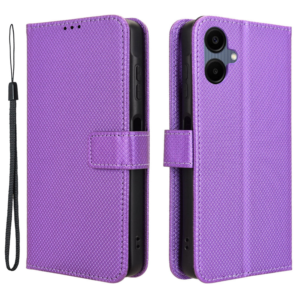 For Samsung Galaxy A06 Case PU Leather Diamond Texture Wallet Phone Cover - Purple