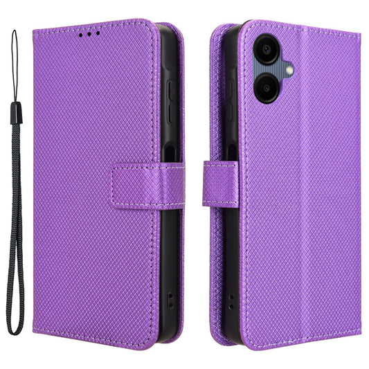 For Samsung Galaxy A06 Case PU Leather Diamond Texture Wallet Phone Cover - Purple