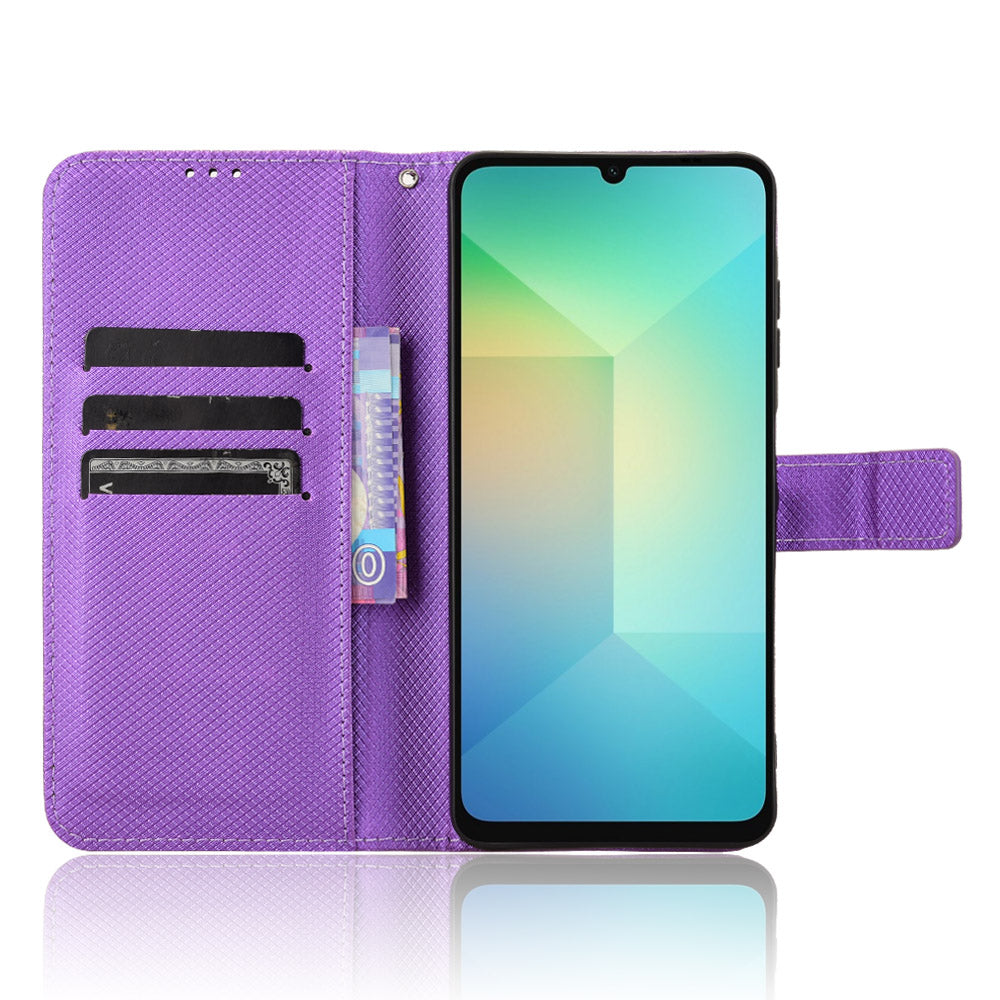 For Samsung Galaxy A06 Case PU Leather Diamond Texture Wallet Phone Cover - Purple