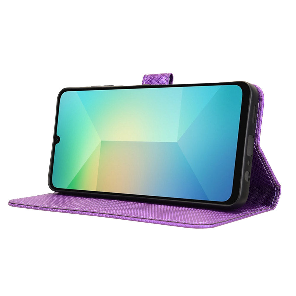 For Samsung Galaxy A06 Case PU Leather Diamond Texture Wallet Phone Cover - Purple