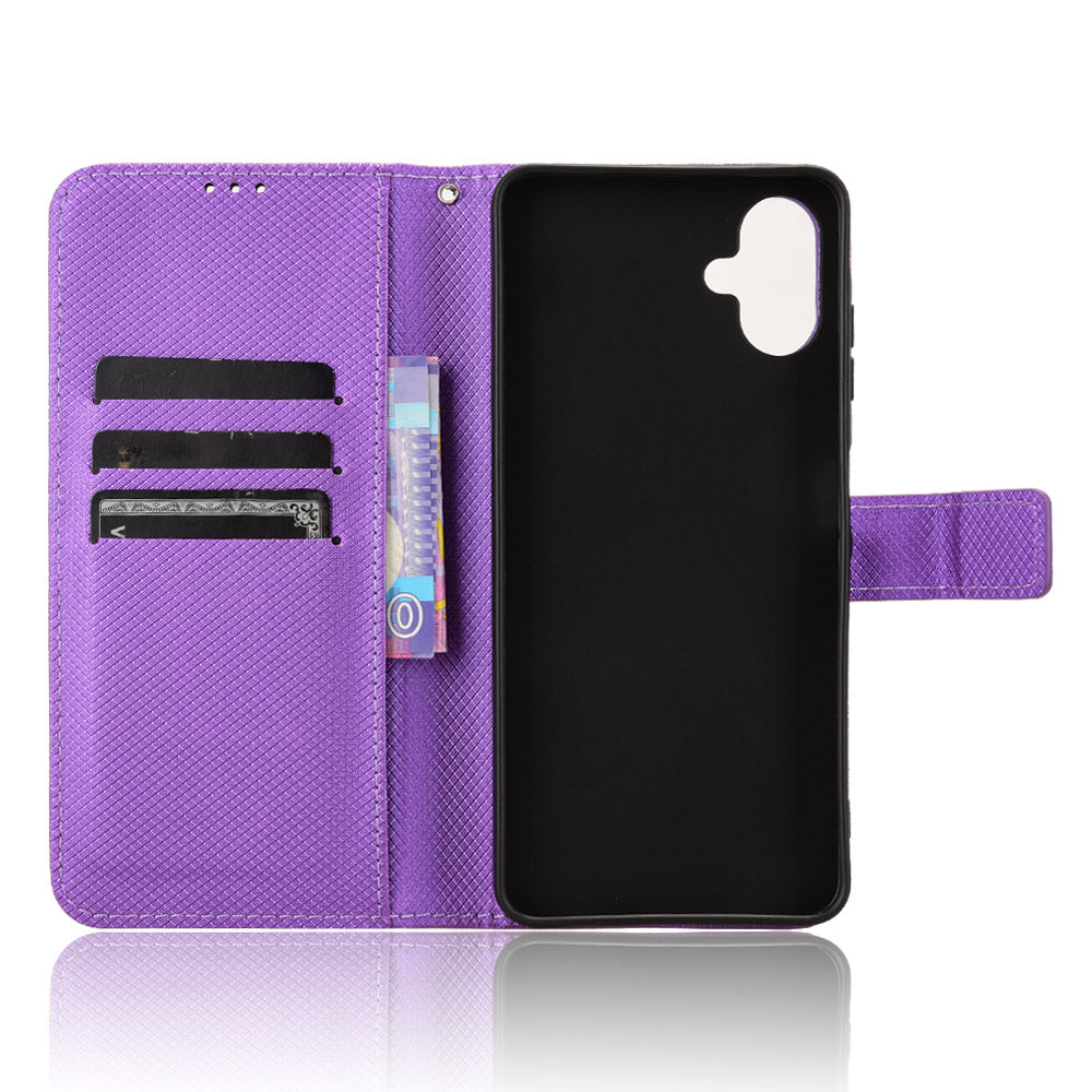 For Samsung Galaxy A06 Case PU Leather Diamond Texture Wallet Phone Cover - Purple
