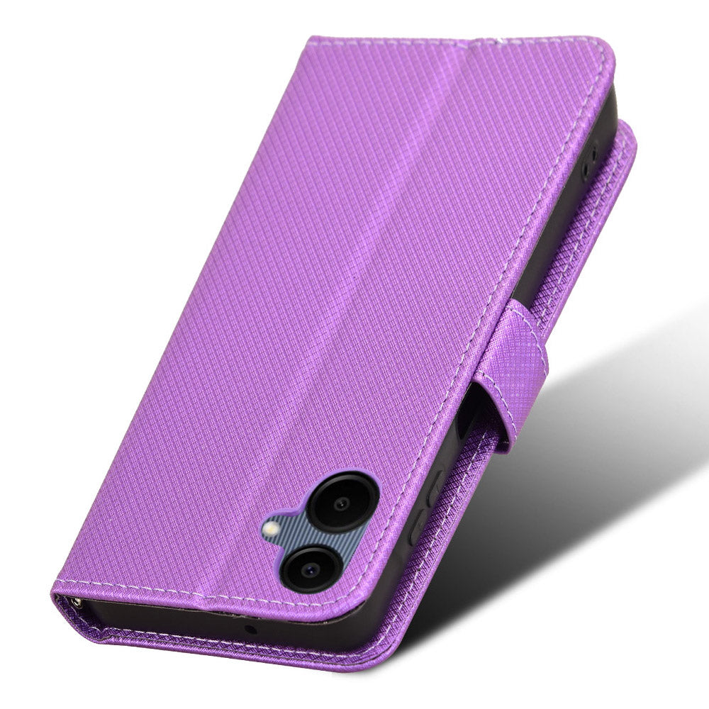 For Samsung Galaxy A06 Case PU Leather Diamond Texture Wallet Phone Cover - Purple