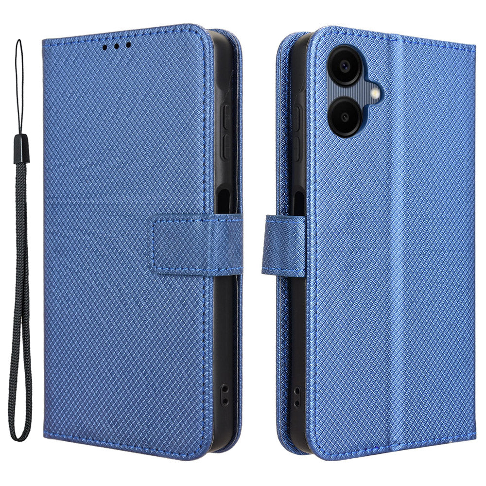 For Samsung Galaxy A06 Case PU Leather Diamond Texture Wallet Phone Cover - Blue