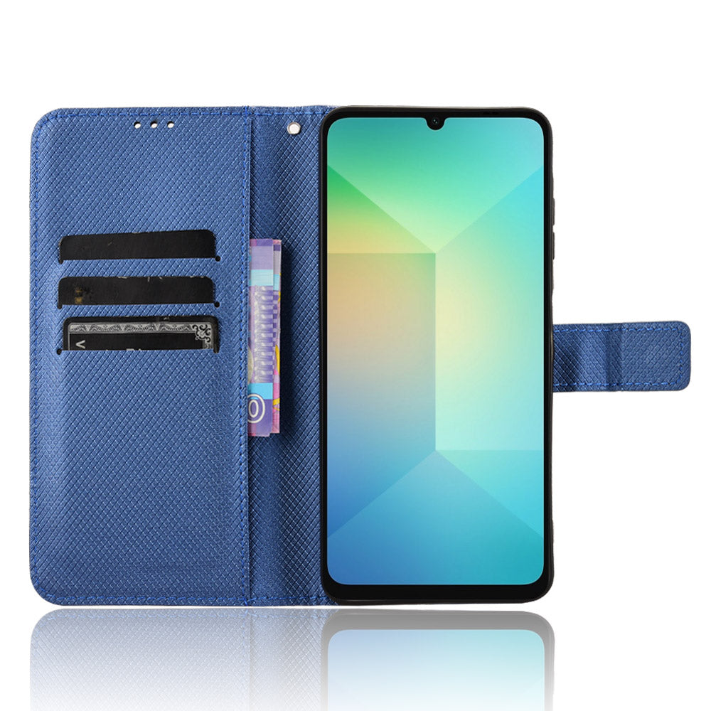 For Samsung Galaxy A06 Case PU Leather Diamond Texture Wallet Phone Cover - Blue