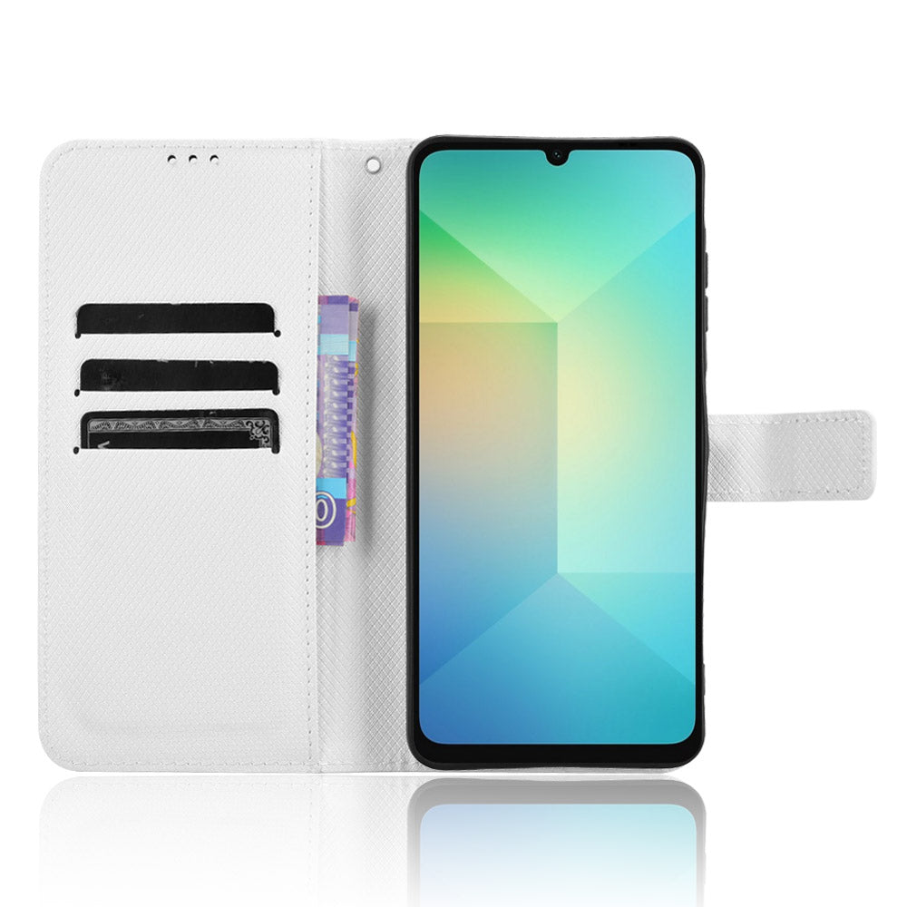 For Samsung Galaxy A06 Case PU Leather Diamond Texture Wallet Phone Cover - White