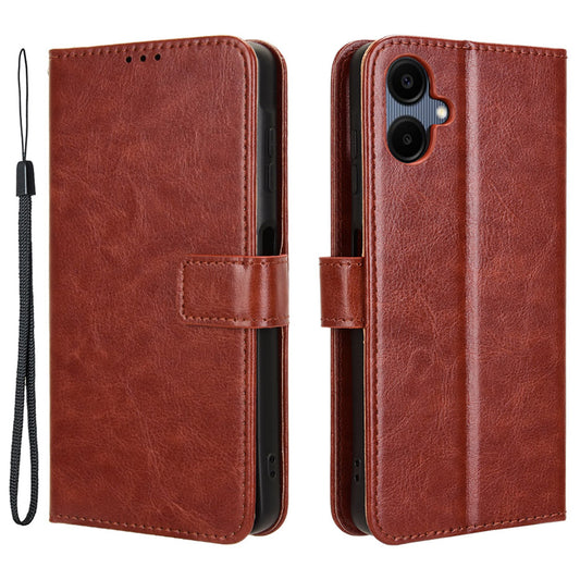 For Samsung Galaxy A06 Case Crazy Horse Texture PU Leather Phone Wallet Cover - Brown