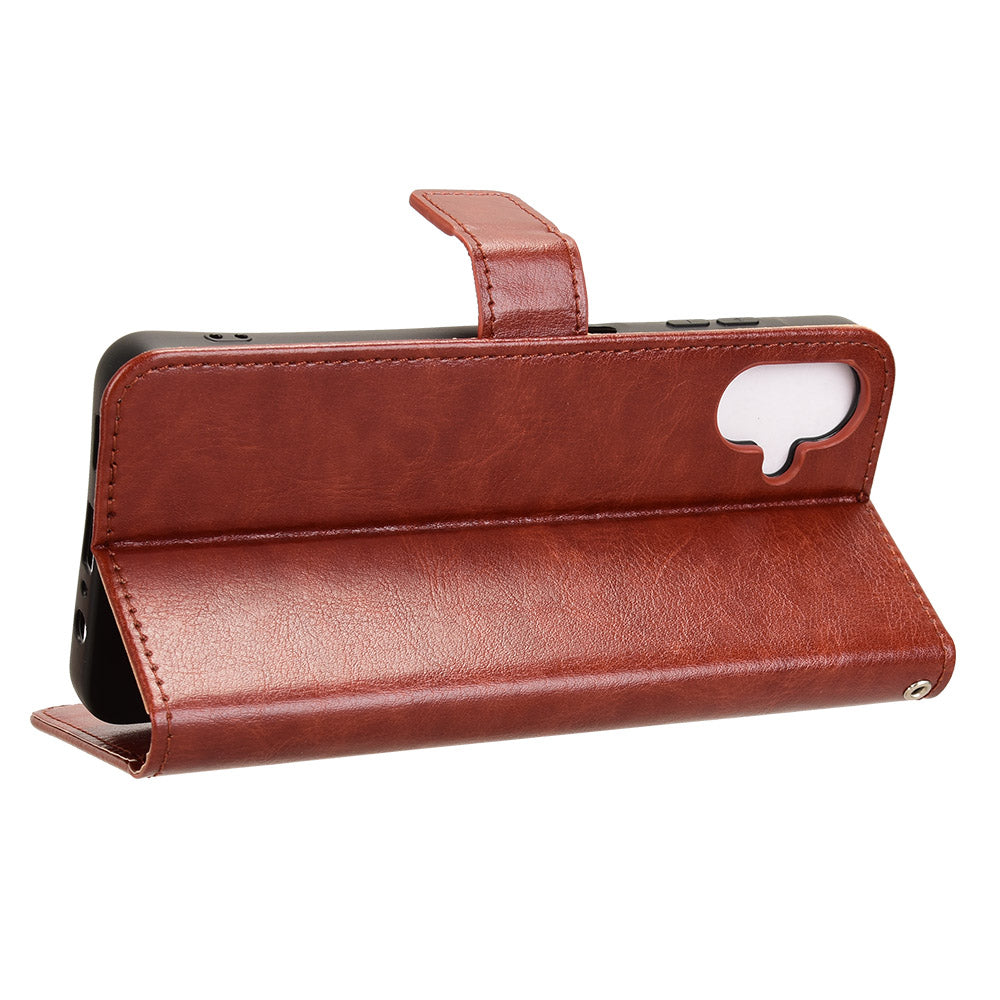 For Samsung Galaxy A06 Case Crazy Horse Texture PU Leather Phone Wallet Cover - Brown