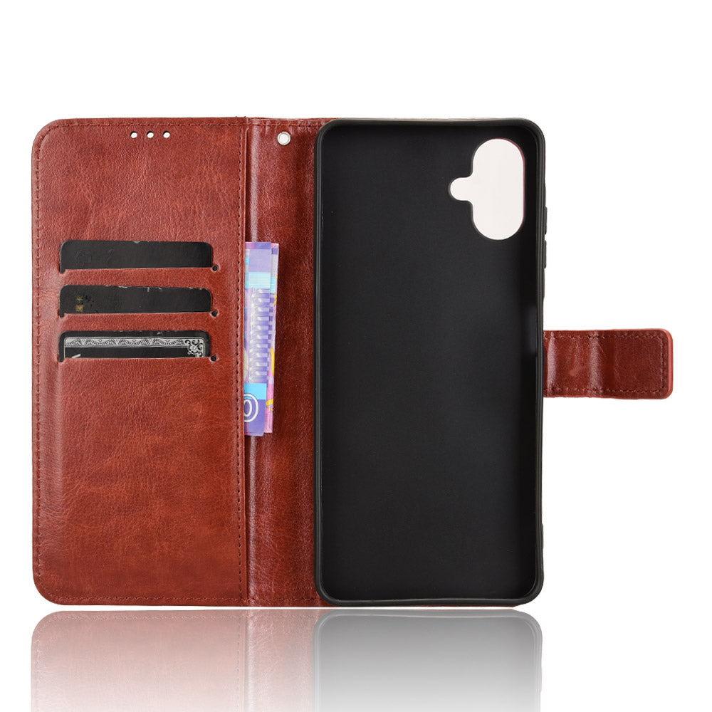 For Samsung Galaxy A06 Case Crazy Horse Texture PU Leather Phone Wallet Cover - Brown