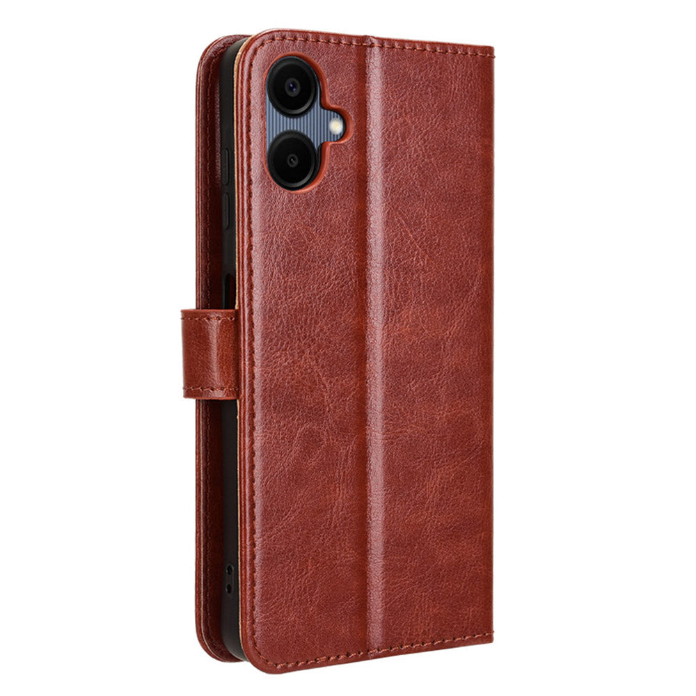 For Samsung Galaxy A06 Case Crazy Horse Texture PU Leather Phone Wallet Cover - Brown