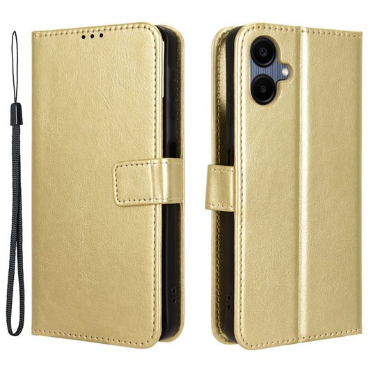 For Samsung Galaxy A06 Case Crazy Horse Texture PU Leather Phone Wallet Cover - Gold