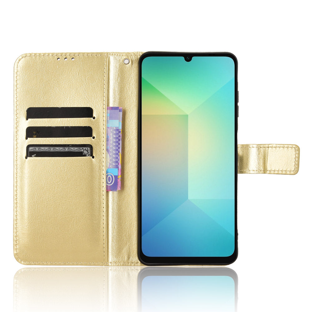 For Samsung Galaxy A06 Case Crazy Horse Texture PU Leather Phone Wallet Cover - Gold
