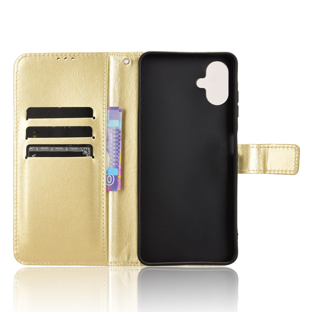 For Samsung Galaxy A06 Case Crazy Horse Texture PU Leather Phone Wallet Cover - Gold