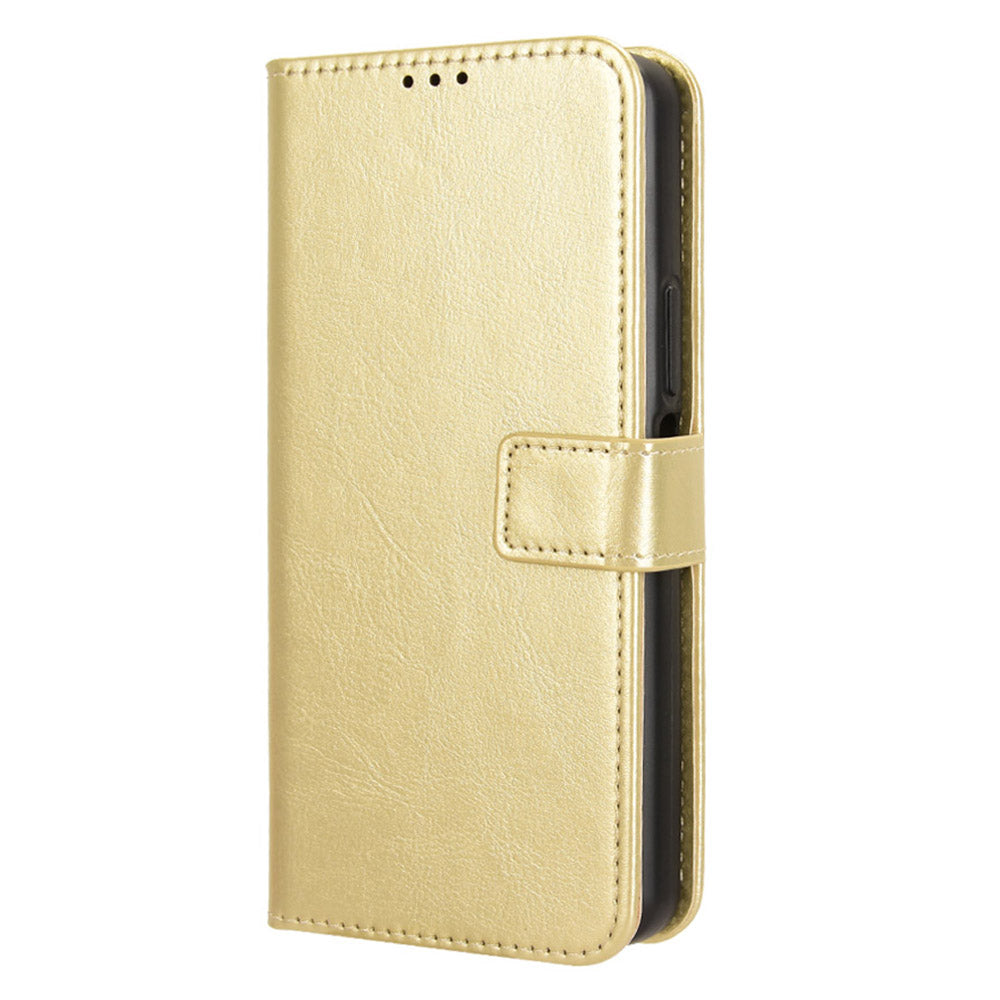 For Samsung Galaxy A06 Case Crazy Horse Texture PU Leather Phone Wallet Cover - Gold
