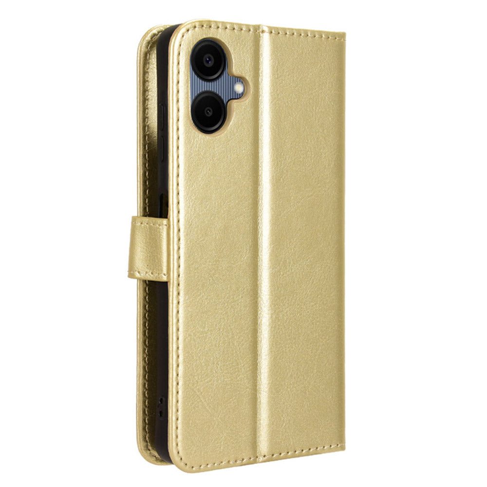 For Samsung Galaxy A06 Case Crazy Horse Texture PU Leather Phone Wallet Cover - Gold